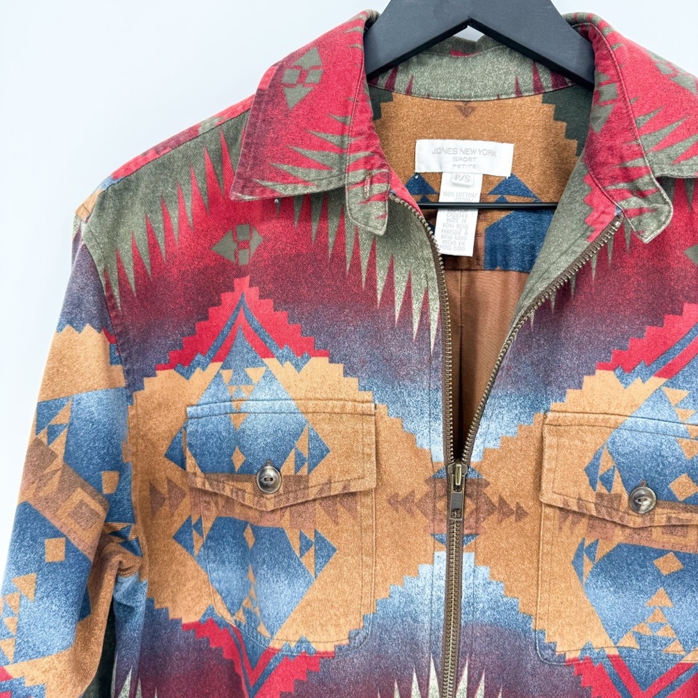 Vintage Jones NY Sport Western Aztec 100% Cotton Full Zip Shirt Jacket Small - Picture 3 of 9
